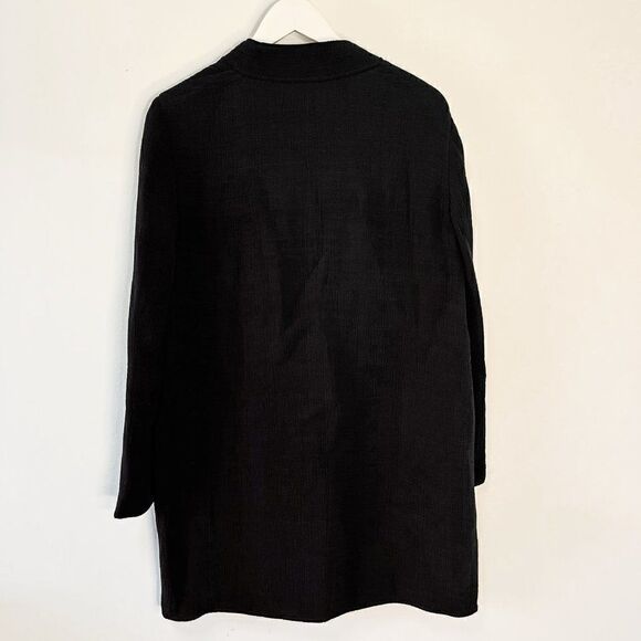 Eileen Fisher Black Sponged Silk Heavyweight Mid Length Open Jacket - Picture 3 of 6